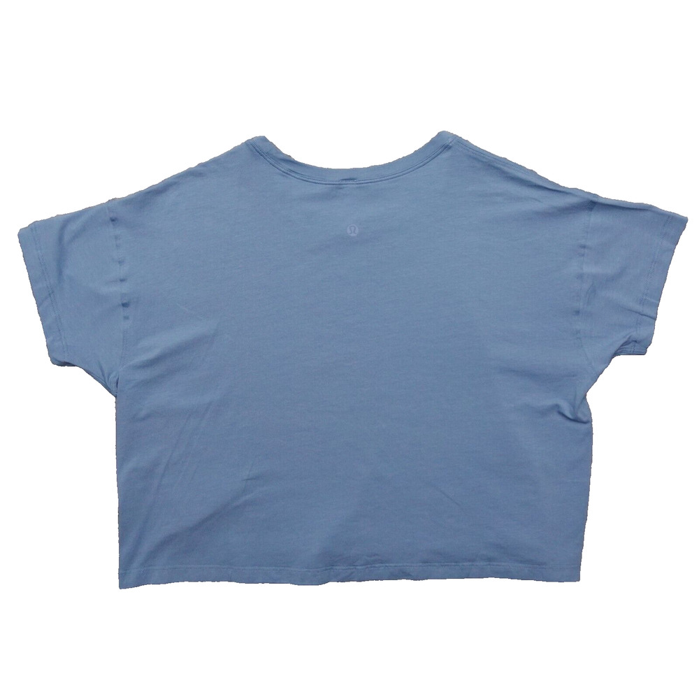 New Lululemon Size 12 Cates Tee Shirt Relaxed Fit Cropped Pima Cotton BLWL Blue - Picture 4 of 7